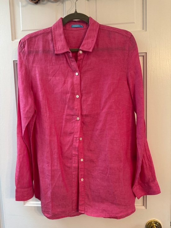 J McLaughlin M Pink Linen Button Front Shirt NWOT Long Sleeve Collared Blouse - Picture 2 of 7